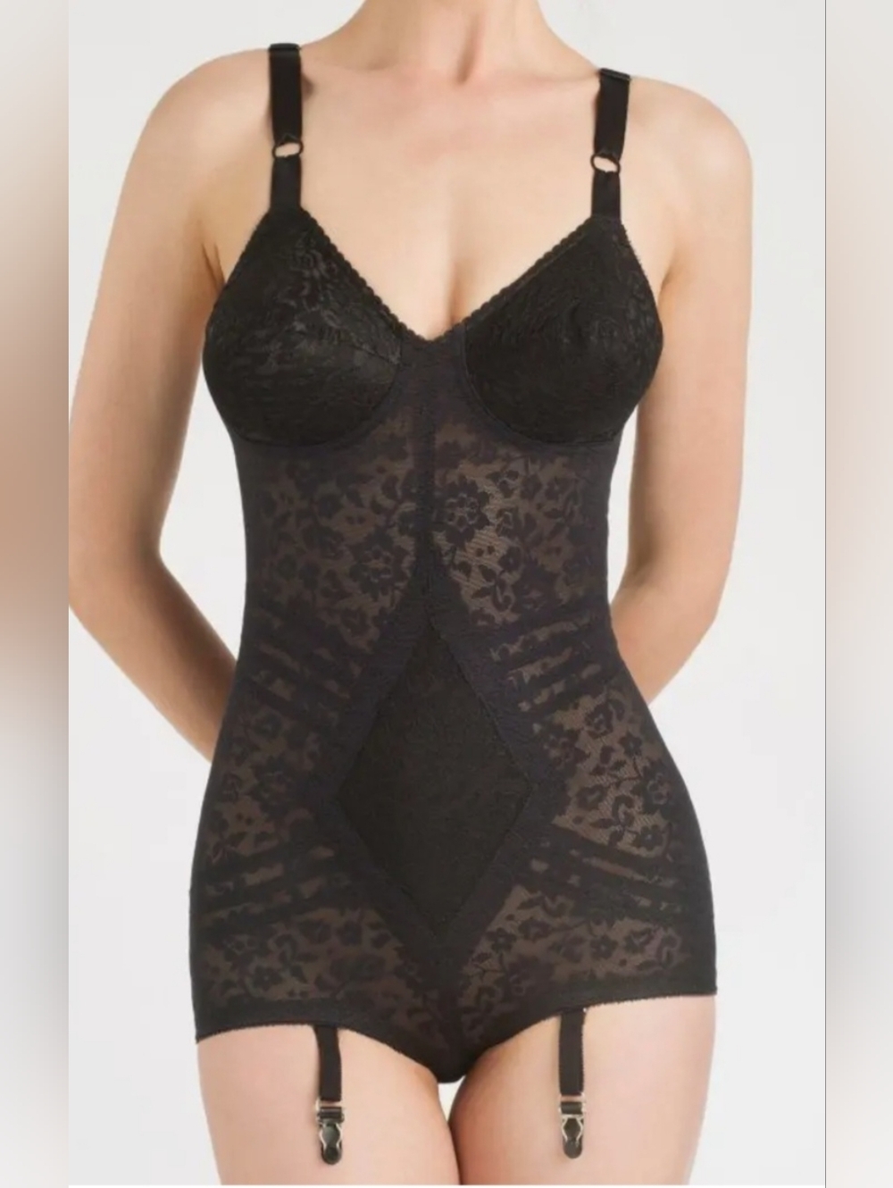 Rago Black Body Briefer Lace Extra Form Shaping Style 9057 Sz 34B